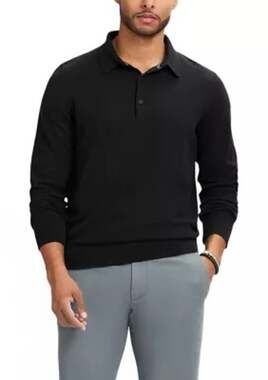 IZOD Polo Sweater Mens S Black Long Sleeve Cotton Blend Premium Essentials NWT